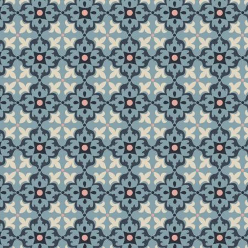 MOJOLICA: Multi tile on blue (1/4 Yard)