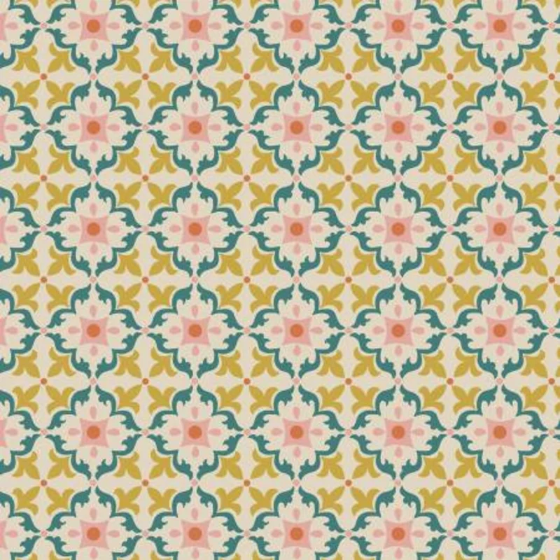MOJOLICA: Multi tile on dark cream (1/4 Yard)