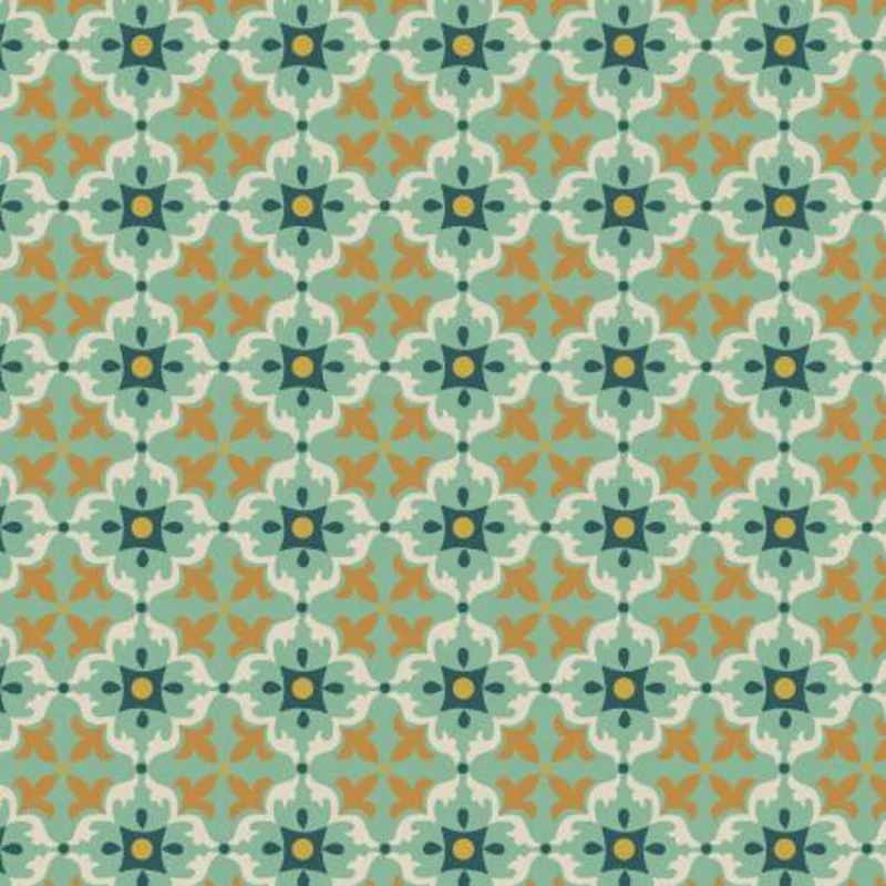 MOJOLICA: Multi tile on minty green (1/4 Yard)