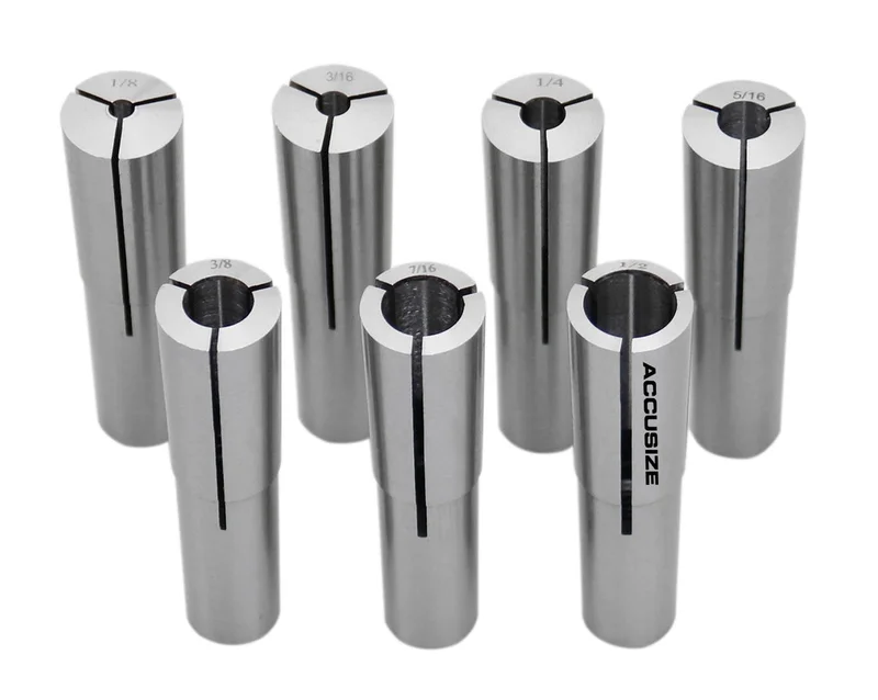 Morse Taper #2 Round Collet Set, 7 Pcs/Set, Size Including 1/8", 3/16", 1/4", 5/16", 3/8", 7/16", & 1/2", 0223-0311