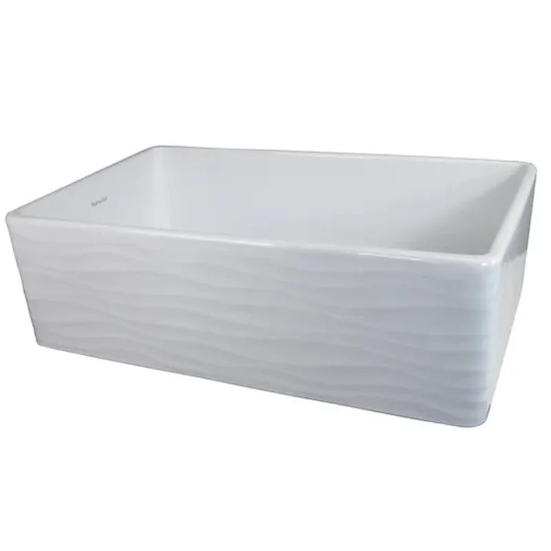 Nantucket Sink Embossed Vineyard Collection FCFS3320S-(W,MB)-Waves Nantucket Sinks' 33 Inch Farmhouse Fireclay Sink with Waves Apron White (FCFS3320S-W-Waves)