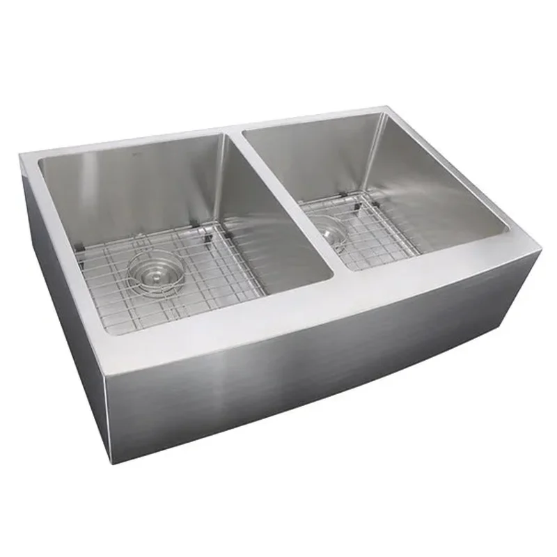Nantucket Sink Pro Series Apron332210-DBL-SR , 33 Inch Double Bowl Farmhouse Apron Front Stainless Steel Kitchen Sink