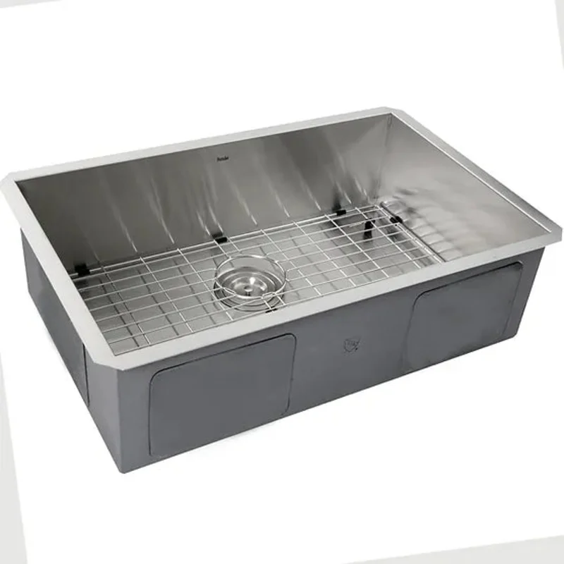 Nantucket Sink Pro Series ZR2818-8-16 , 28 Inch Pro Series Large Rectangle Single Bowl Undermount Zero Radius Stainless Steel Kitchen Sink, 8 Inch Deep