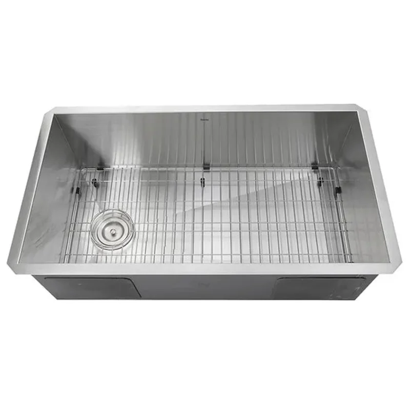 Nantucket Sink Pro Series ZR3218-OSD , 32 Inch Pro Series Large Rectangle Single Bowl Undermount Small Radius Stainless Steel Kitchen Sink, Offset Drain