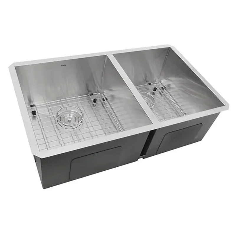 Nantucket Sink Pro Series ZR3219-OS-16 , 32 Inch Pro Series 60/40 Offset Double Bowl Undermount Zero Radius Stainless Steel Kitchen Sink