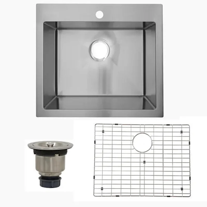 Nantucket Sinks SR2522-16 25 Inch Pro Series Small Rectangle Single Bowl Self Rimming Small Radius Stainless Steel Drop In Kitchen Sink (Single Hole)