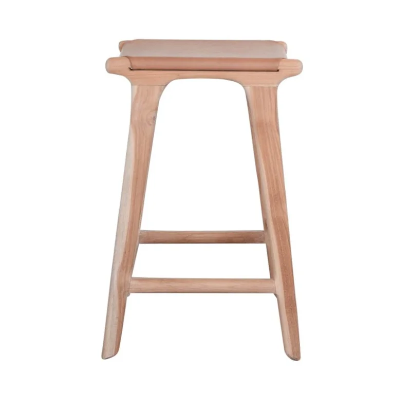 Nel Barstool, Camel Leather w/ Natural Teak Wood