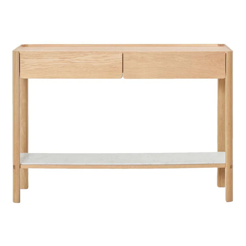 Nell Console Table, Light Oak with Marble Shelf, 47.25" W 13.75" D 29.5" H