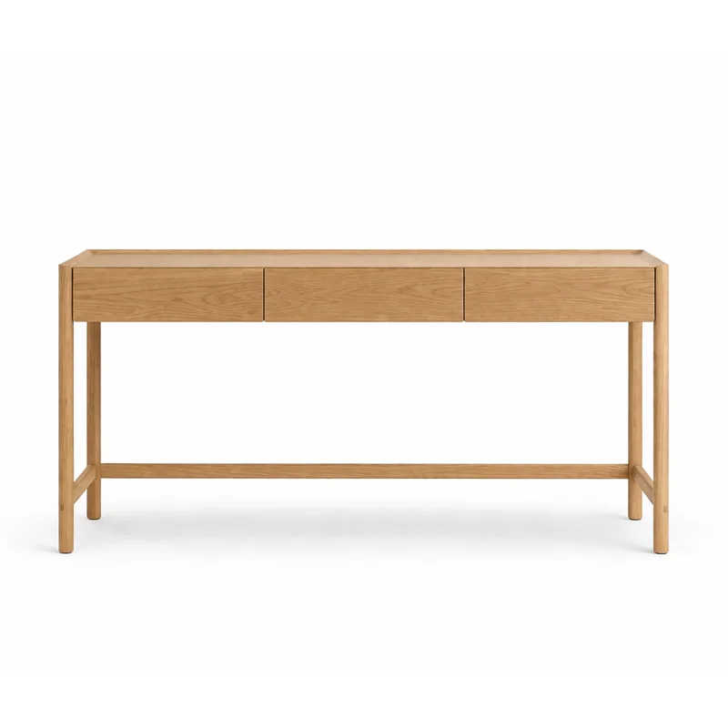 Nell Three Drawer Desk, Light Oak, 63"W x 23.6"D x 30.7"H
