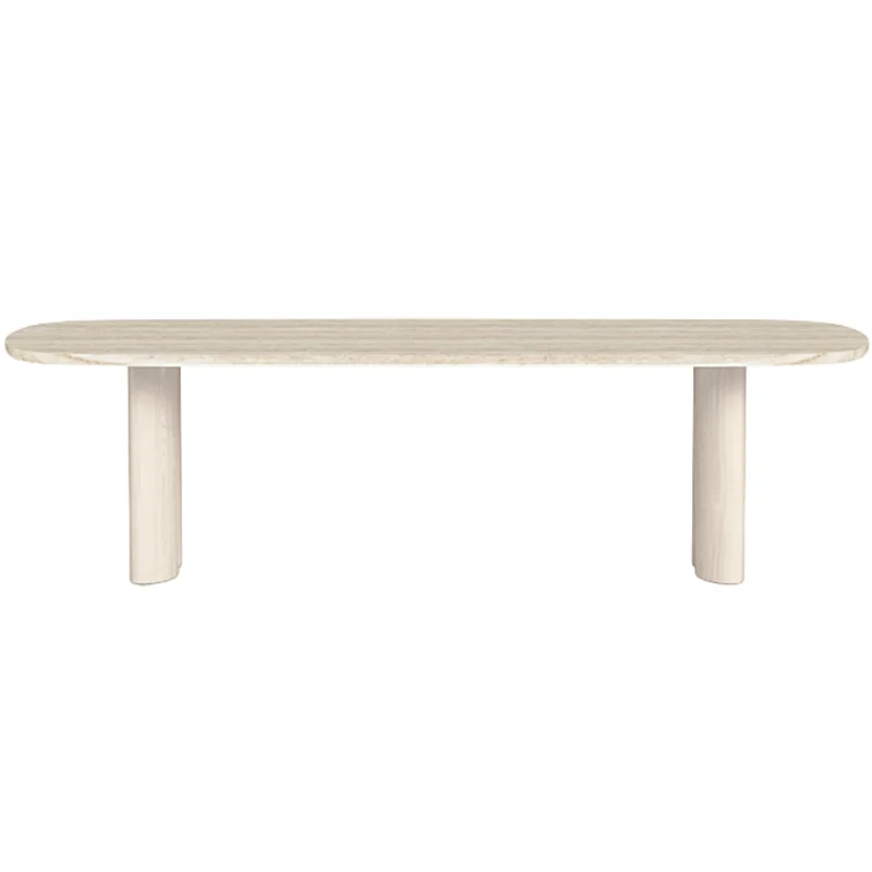 Newport Aluminum Rectangle Dining Table, 120", Aluminum Bone/ Travertine Natural