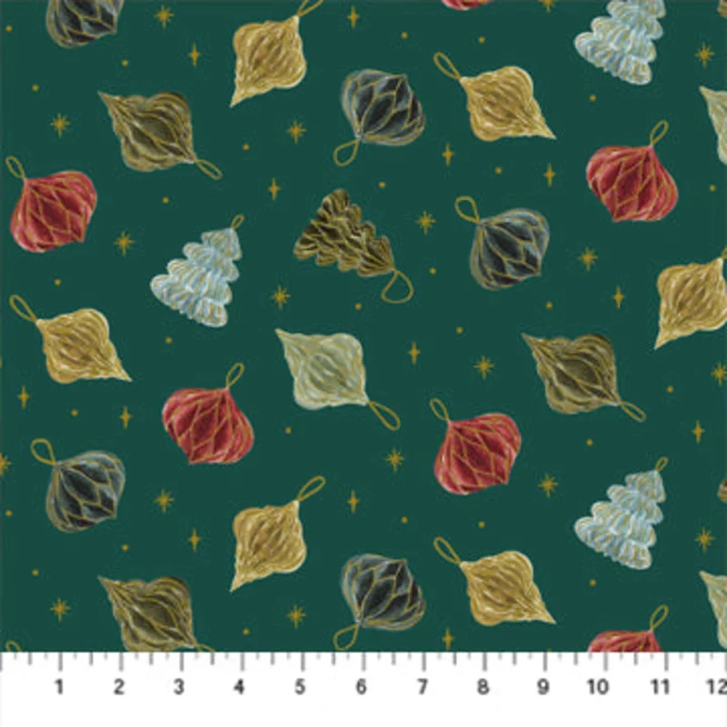 NOEL: Dark Green Paper Ornaments (1/4 Yard)
