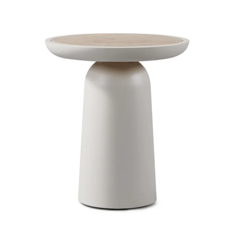 Nova Round Side Table, Aluminum Bone/Travertine Natural