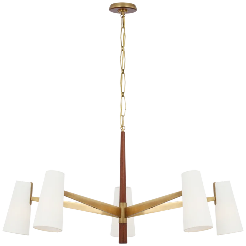 Olina 44" Chandelier, Hand-Rubbed Antique Brass and Mahogany