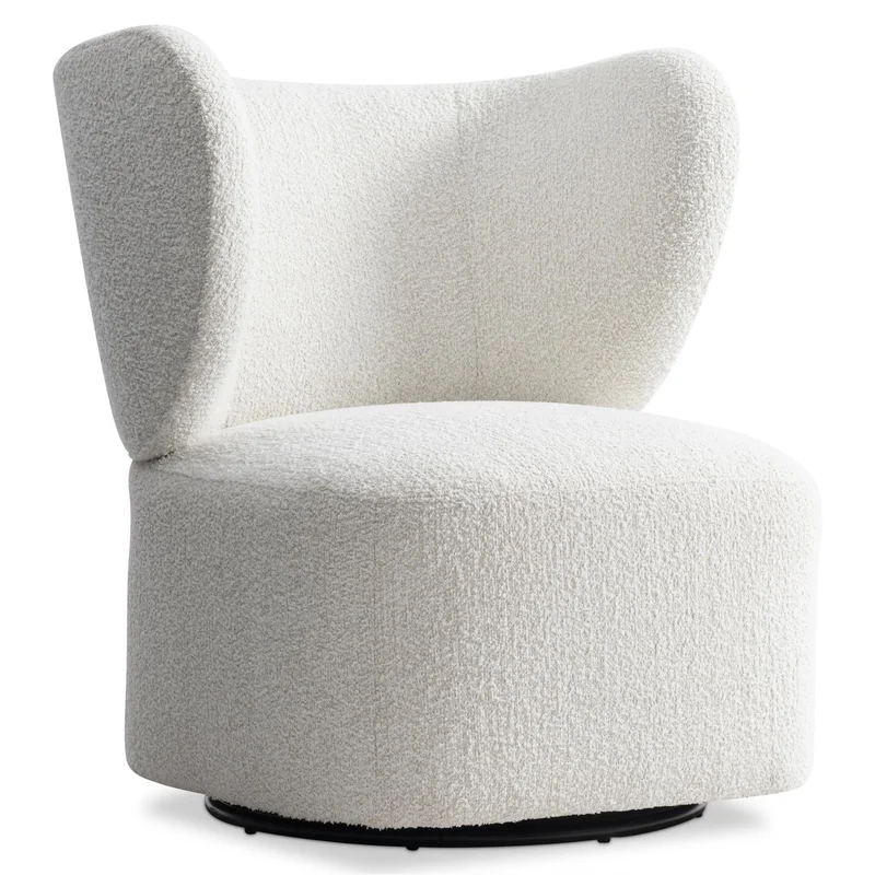 Oliver Fabric Swivel Chair, White/Cream Boucle