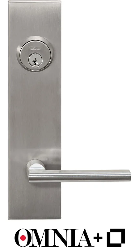 Omnia Modern Stainless Steel Keyless Deadbolt Entrance Lever 43 Lockset with Plates powered by Level