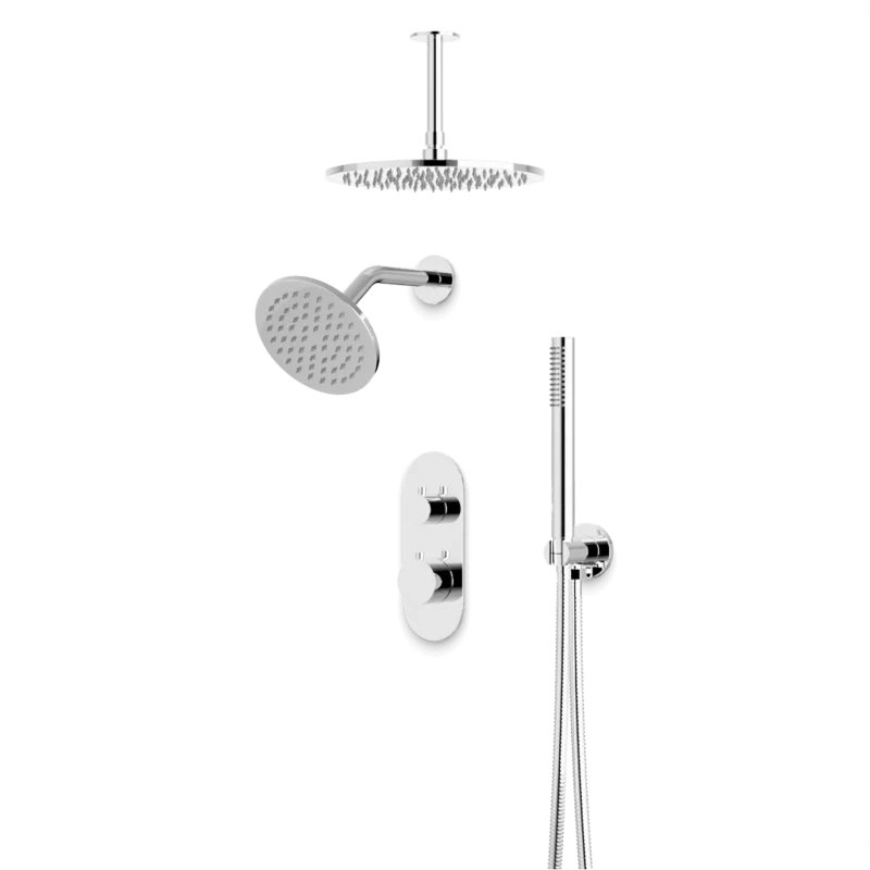 Opera Thermostatic Shower Trim Kit with Wall & Ceiling Mount Shower Head, Hand Shower