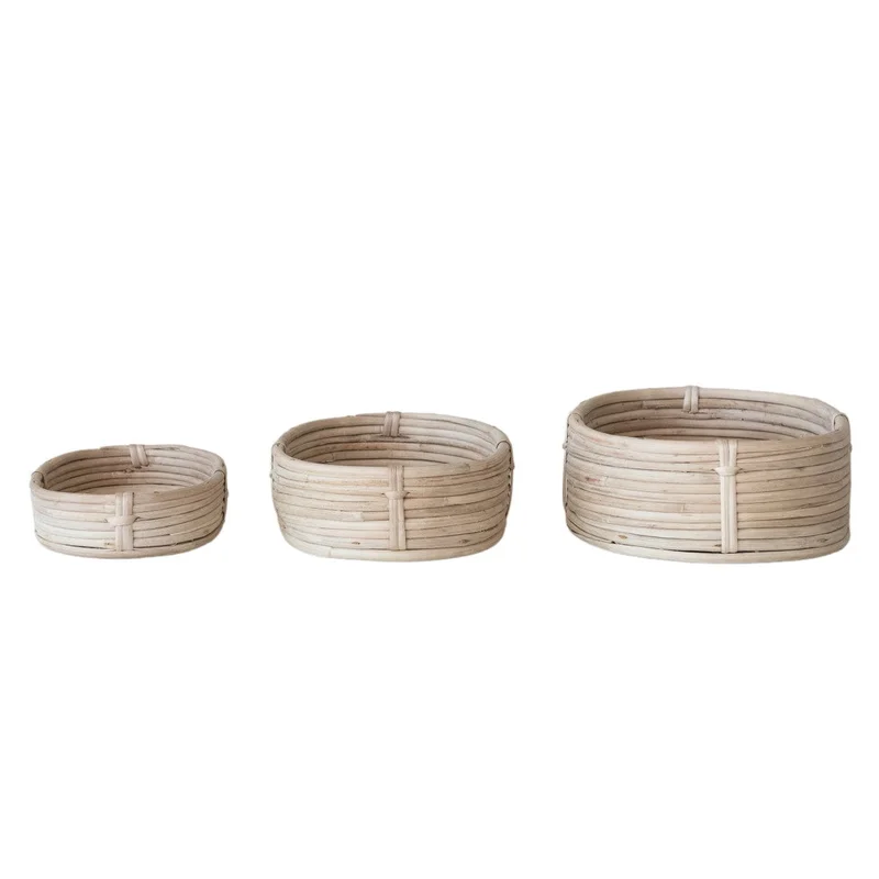 Oval Decorative Hand-Woven Rattan Baskets, 3 Sizes