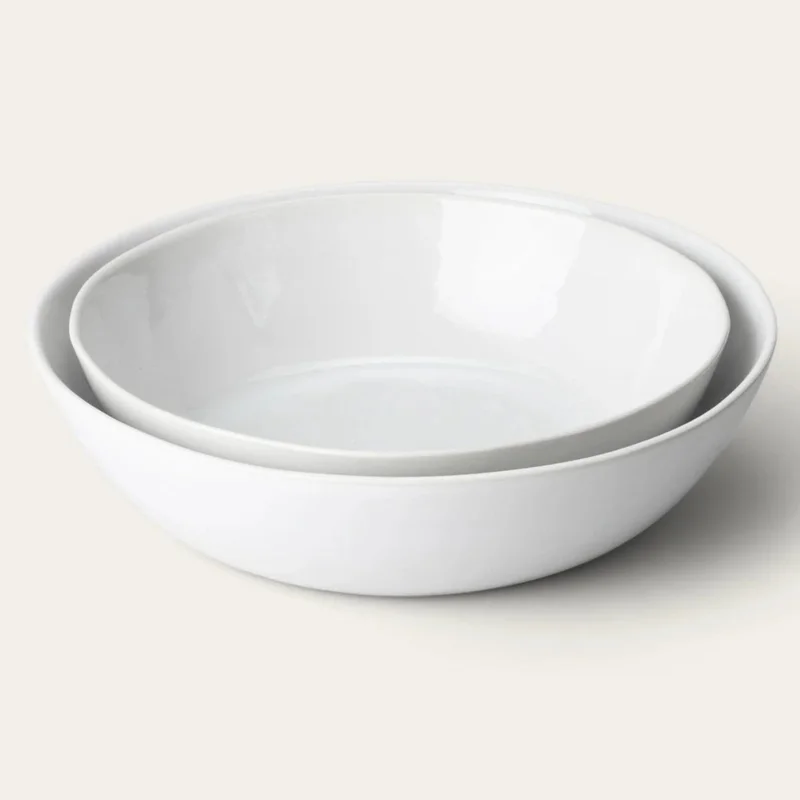 Pearl White Low Serving Bowls, Set of 2