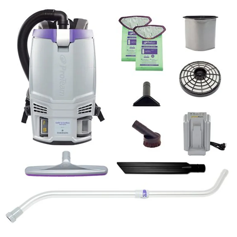 Proteam GoFit 6, Backpack Vacuum, 6 QT, 4A, 51 mins Low 39 mins High, 13.5lbs, Battery, With Tools, HEPA, 2 Year Warranty