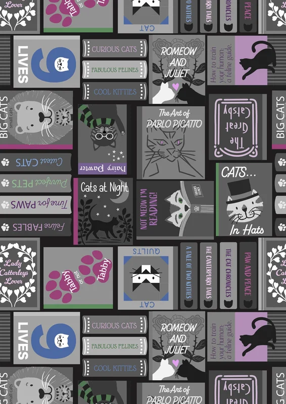 PURFECT BOOK CLUB: Cat Book Covers-Greys (1/4 Yard)
