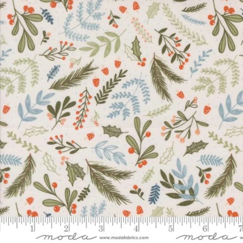 PURRFECT CHRISTMAS: Holly and Pine Florals-Pearl (1/4 Yard)