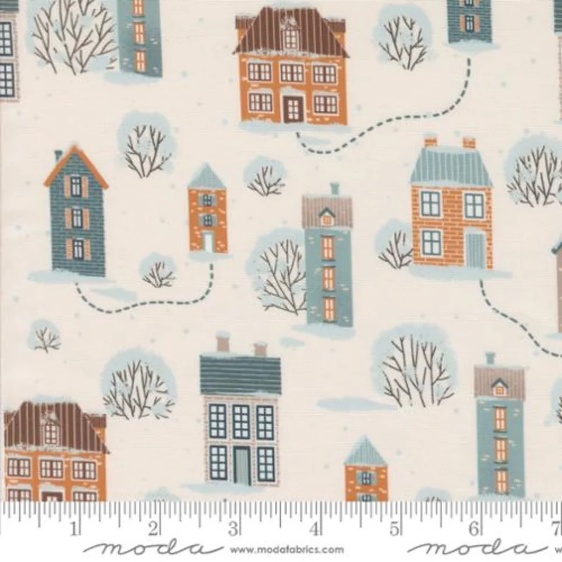 PURRFECT CHRISTMAS: Snowy Town Landscape-Peral (1/4 Yard)