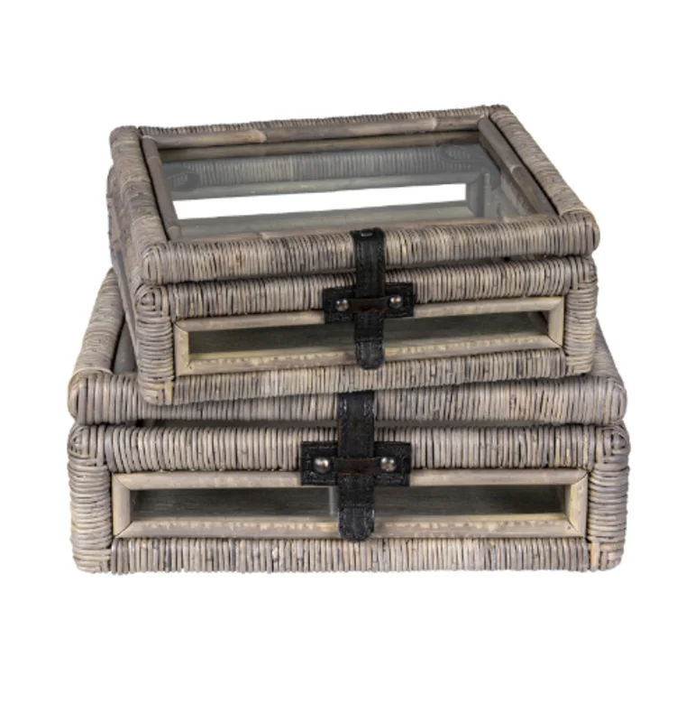 Rattan Decorative Glass Document Box, 2 Sizes