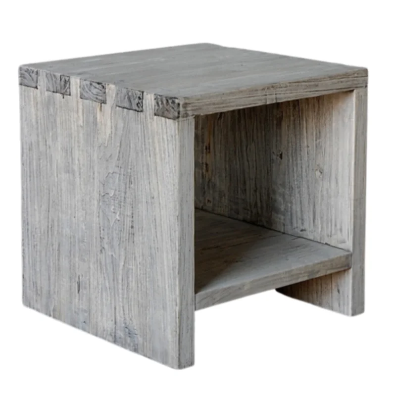 Reclaimed Elm End Table-Light Elm, 25"L x 25"W x 25"H