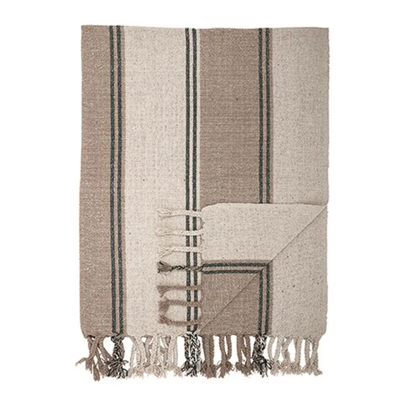 Recycled Cotton Blend Woven with Stripes & Fringe