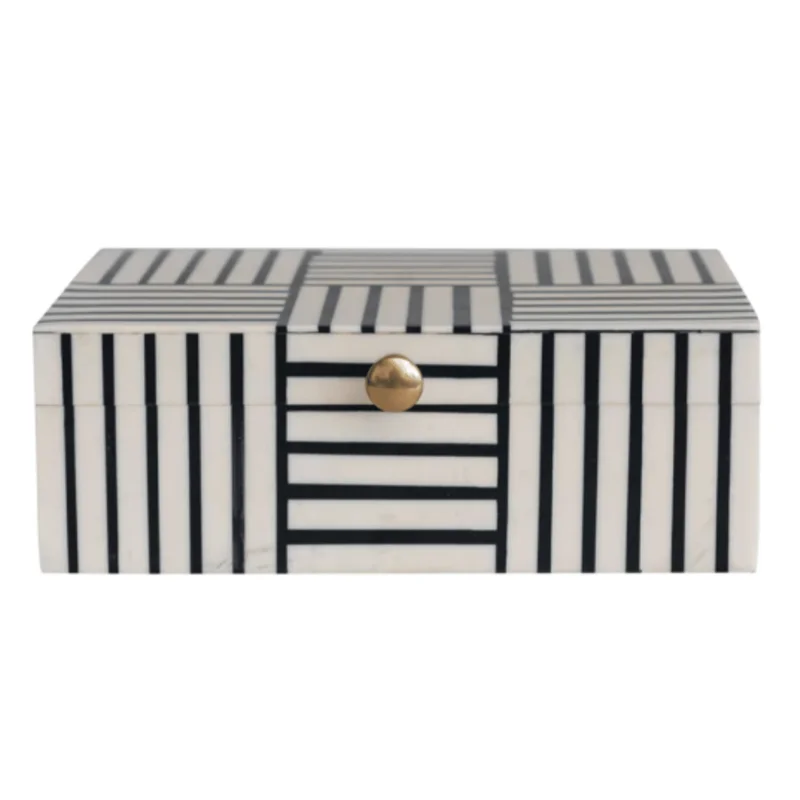 Resin Box w/ Striped Block Pattern & Gold Accent