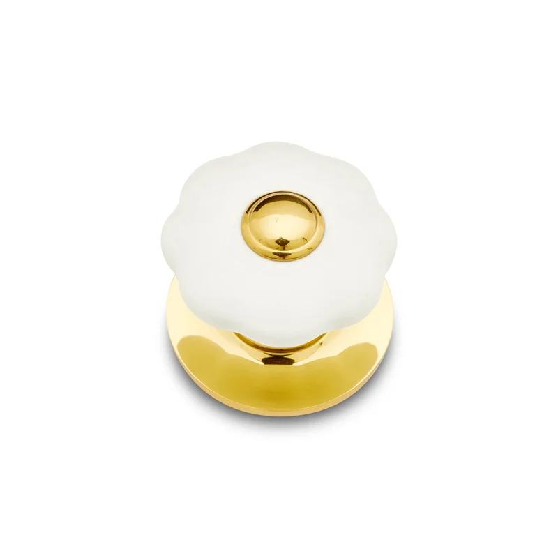 RK International - Porcelain - Flowery Porcelain Cabinet Knob with Brass Tip