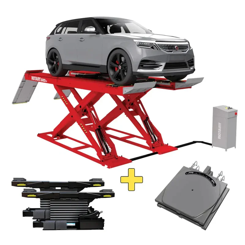 Rotary XA12 12K Alignment Scissor Lift w/ 2-Rolling Jack (6K) Red