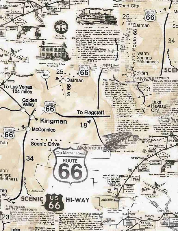 ROUTE 66: Map of Route 66-Natural (1/4 Yard)