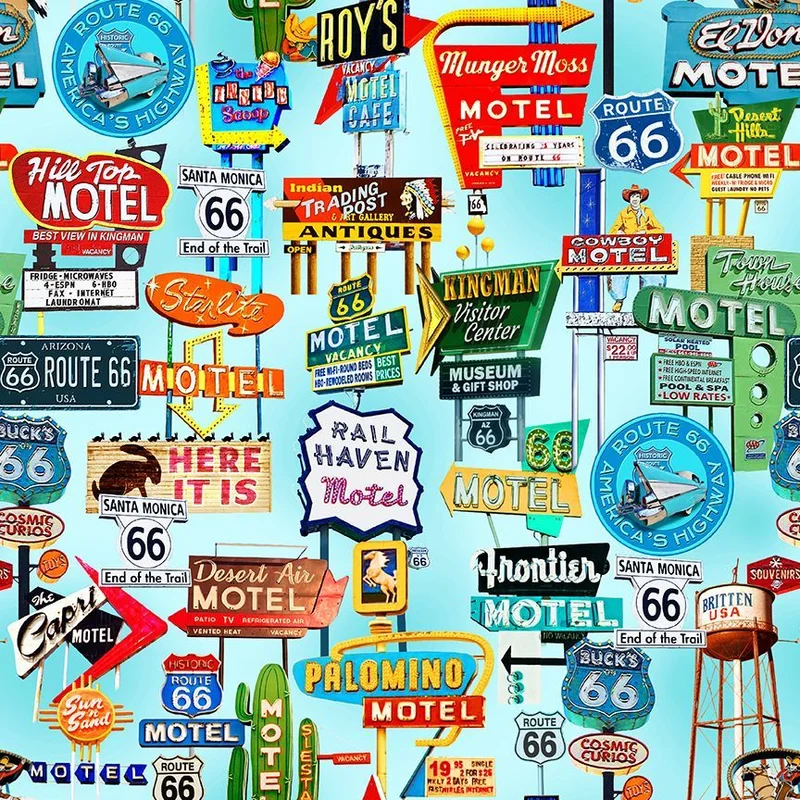 ROUTE 66: Route 66 Road Signs-Blue (1/4 Yard)