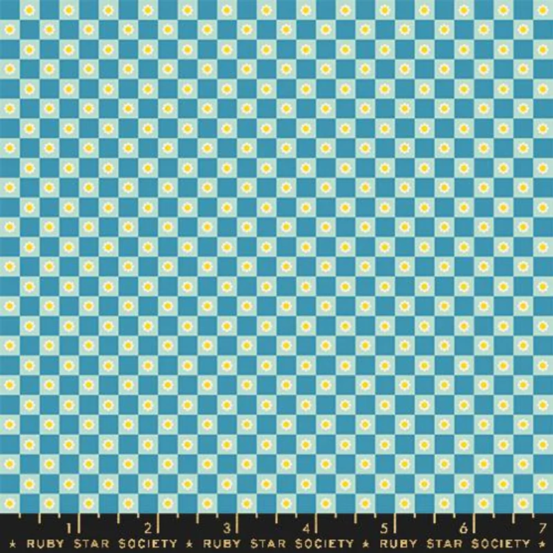 Ruby Star Society ANIMAL ANIMAL: Flower Check-Vintage Blue (1/4 Yard)