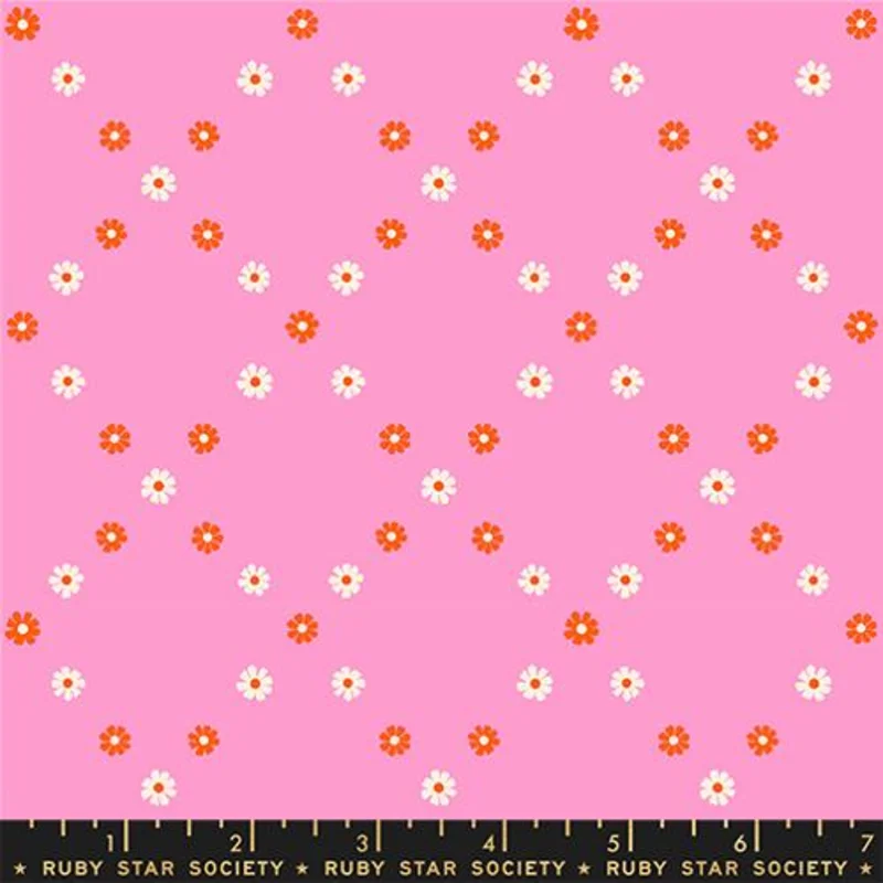 Ruby Star Society BEST DAY EVER: Diamond Flowers-Flamingo (1/4 Yard)