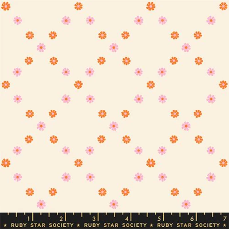 Ruby Star Society BEST DAY EVER: Diamond Flowers-Posy & Orange (1/4 Yard)
