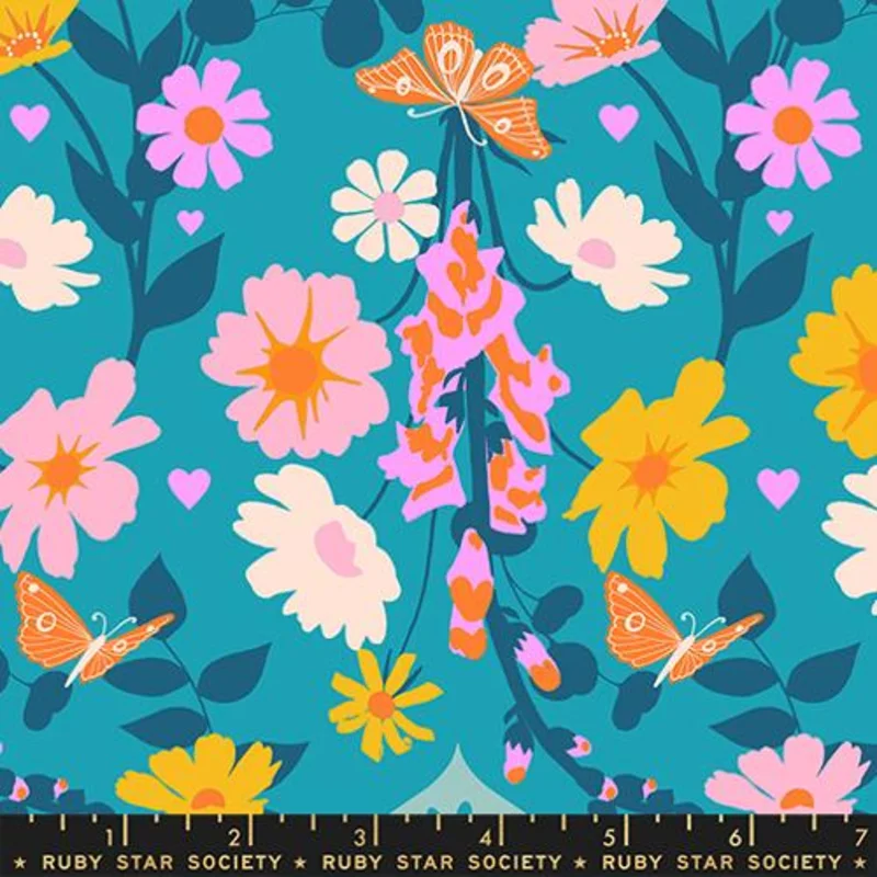 Ruby Star Society BEST DAY EVER: Foxgloves & Butterflies-Summer Sky (1/4 Yard)
