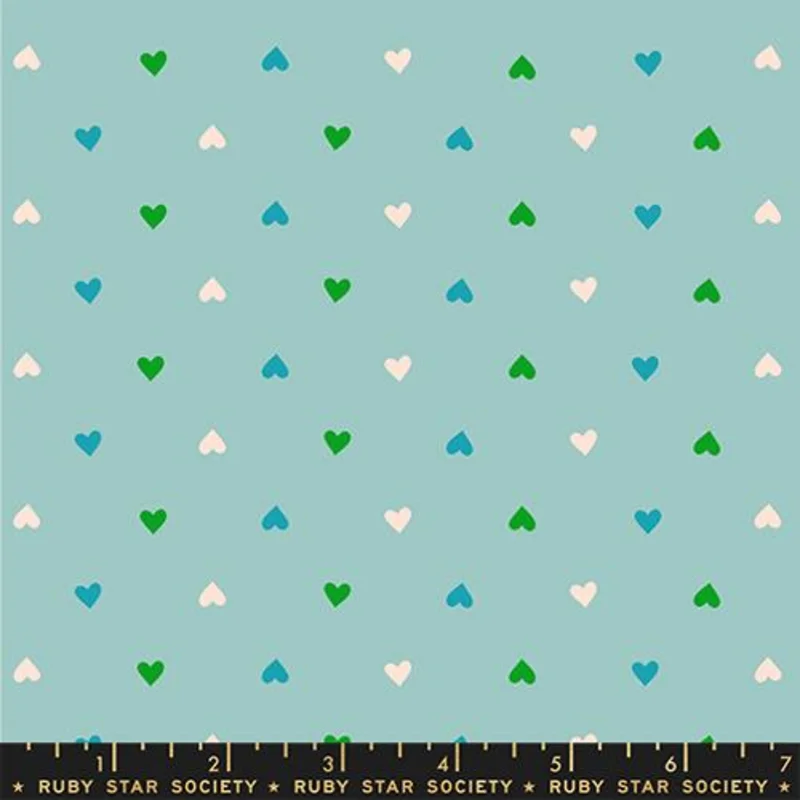 Ruby Star Society BEST DAY EVER: Hearts-Turquoise (1/4 Yard)