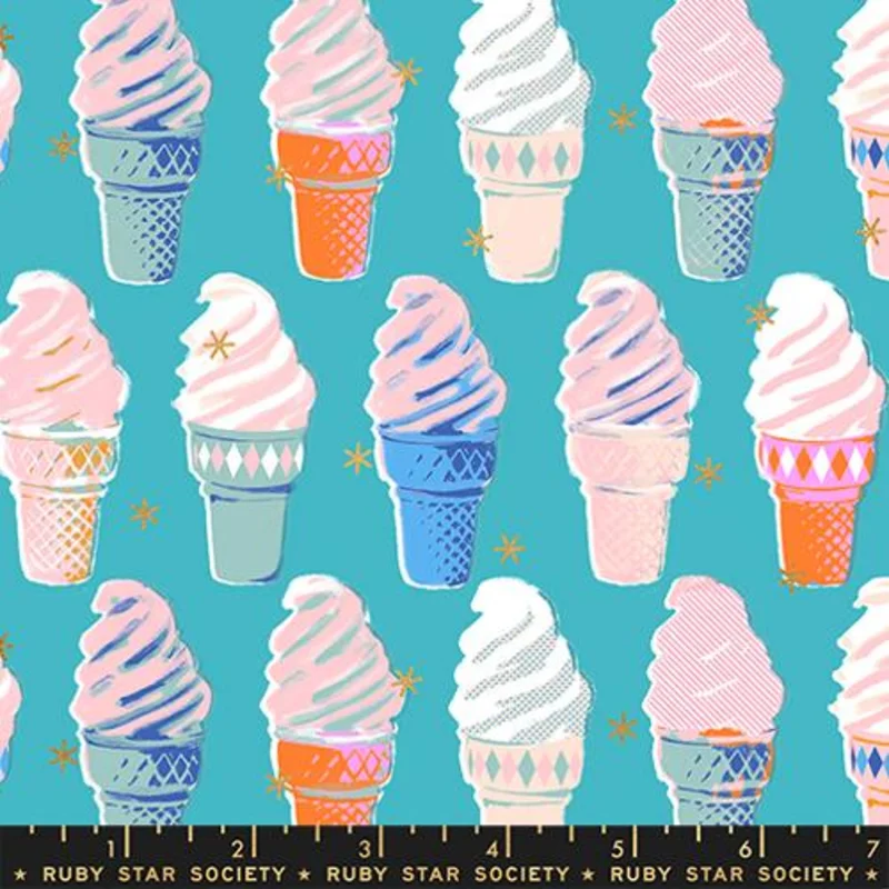 Ruby Star Society BEST DAY EVER: Ice Cream-Metallic Turquoise (1/4 Yard)