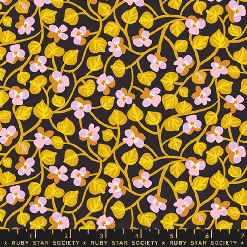 Ruby Star Society BIRD IS THE WORD: Pansy-Soft Black (1/4 Yard)