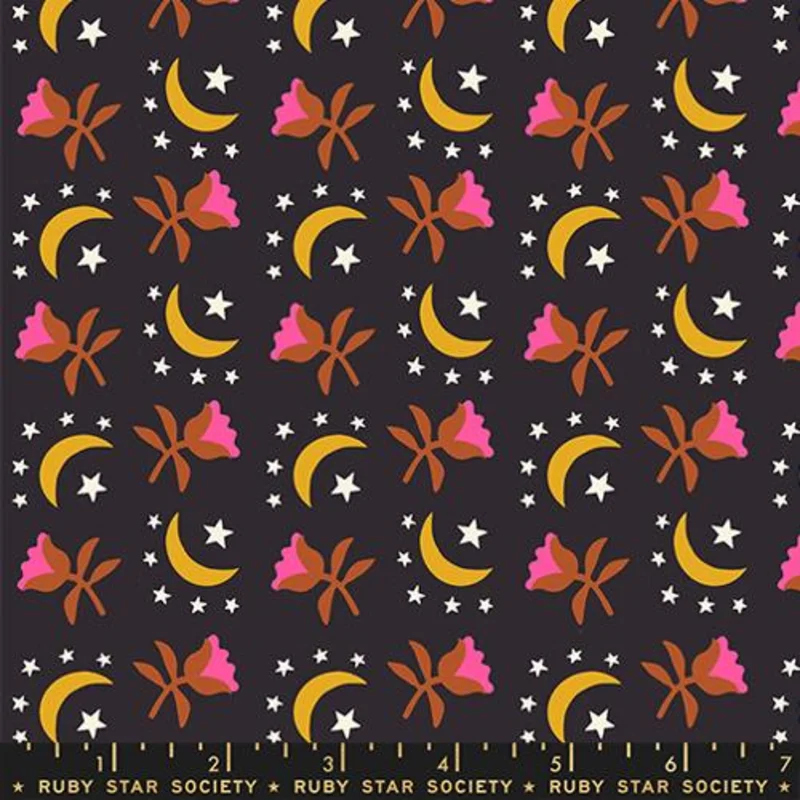 Ruby Star Society CATNAP: Moonflower-Black (1/4 Yard)