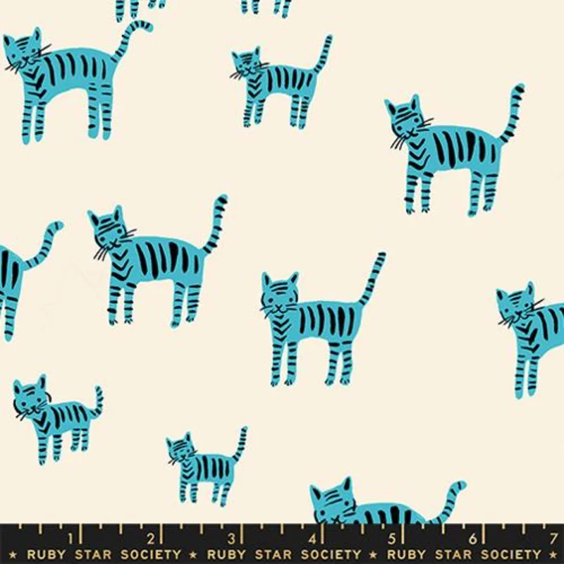Ruby Star Society CATNAP: Tiger Stripe-Turquoise (1/4 Yard)