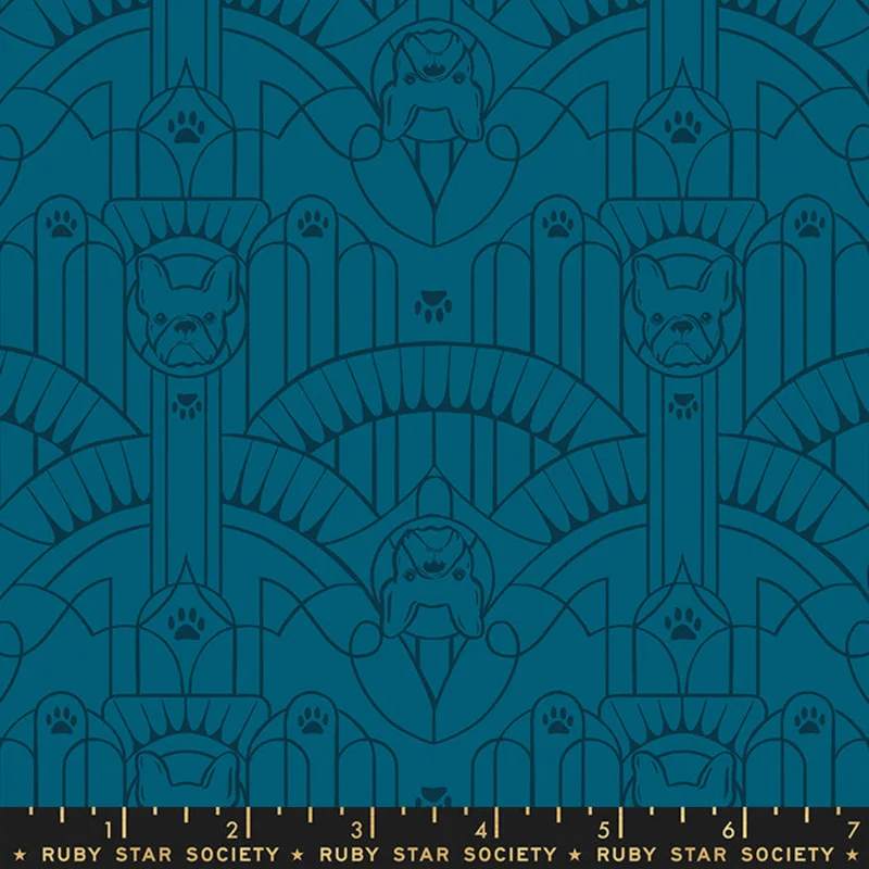 Ruby Star Society DOG PARK: Deco Pup-Teal (1/4 Yard)