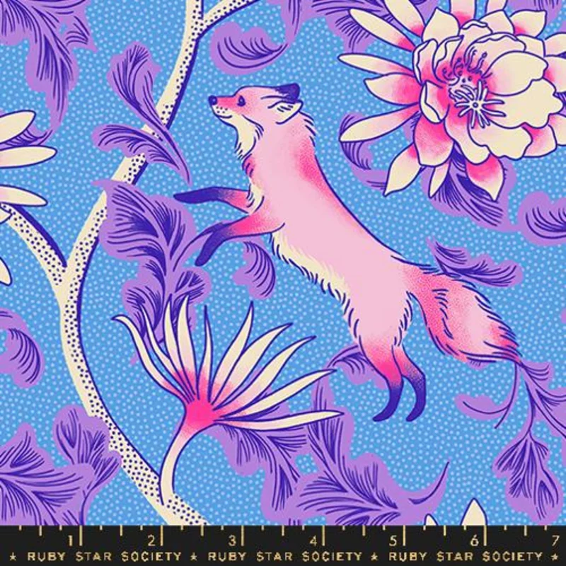 Ruby Star Society GLOW GARDEN: Fox Bloom-Lindley Blue (1/4 Yard)