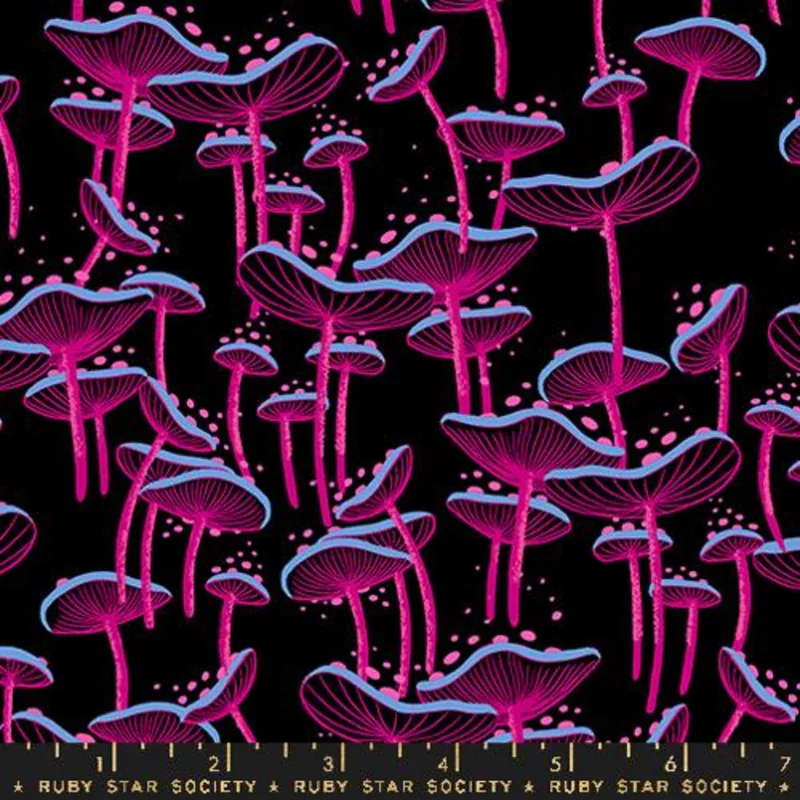 Ruby Star Society GLOW GARDEN: Fungi-Black (1/4 Yard)
