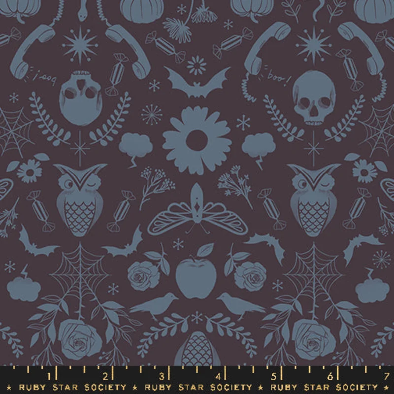 Ruby Star Society GOOD SPIRITS: Creepy Damask-Caviar (1/4 Yard)