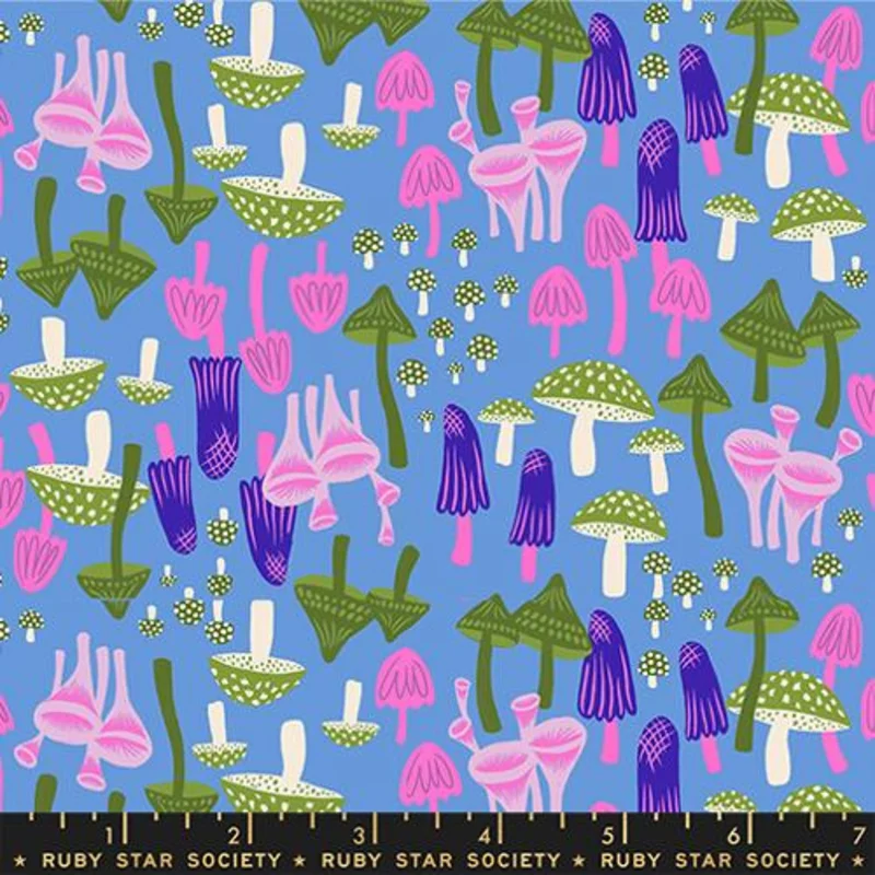 Ruby Star Society HELLO ALICE: Mushroom Land-Lindley Blue (1/4 Yard)