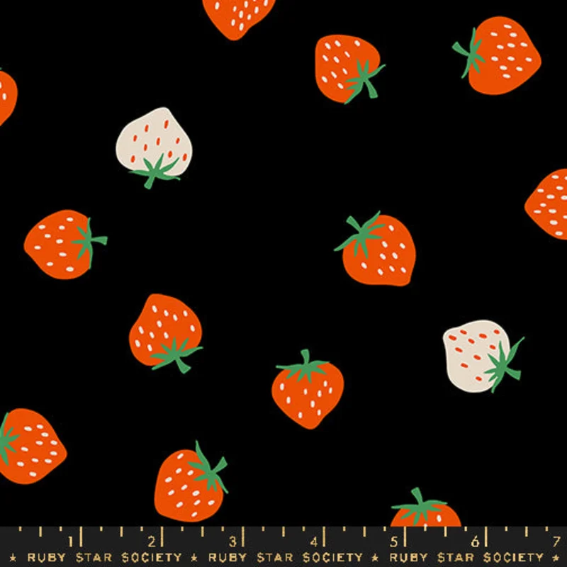 Ruby Star Society STRAWBERRY: Strawberry Toss-Black (1/4 Yard)