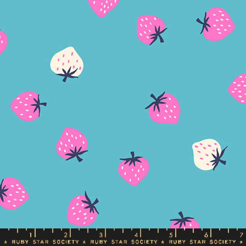 Ruby Star Society STRAWBERRY: Strawberry Toss-Turquoise (1/4 Yard)